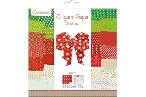 Avenue Mandarine - Ref OR506C - Origami Sheet Pack - Festive - 70gsm Clairefontaine Paper, 20 x 20cm Sheets, 60 Printed Sheets, Sheet of Eye Stickers, Suitable for Ages 7+