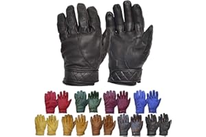 Goldtop Mens Short Bobber CE Approved Leather Motorcycle Gloves | Cruiser Style Harley Chopper Short Cuff Perforated Fleece Lined Gloves