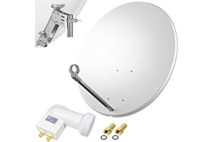 80cm Spiegel Schüssel Stahl + Logisat Twin LNB | 2 Teilnehmer SAT Anlage HD Digital Set hellgrau | DVB-S/S2 Full HDTV 3D 4K Ultra HD UHD Empfang
