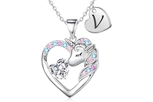 TINGN Unicorn Gifts for Girls - Heart & Initial Necklaces | Unicorn Jewelry for Girls - Birthday, Christmas & Valentines Gifts