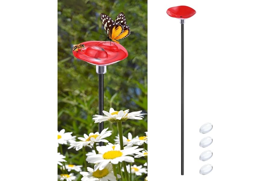 M METERXITY 1-Pack Bee Watering Station, 30cm/11.8 Inch Metal Bee Bath for Garden Water Feeder, Colorful Butterfly Bath Bowl for Outdoor/Garden/Yard Decor [Red]