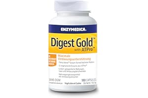 ‎ENZYMEDICA Enzymedica - Digest Gold, schnell wirkende Enzym-Formel, reduziert Gase und Blähungen, verbessert die Nährstoffaufnahme und Energie, glutenfrei, milchfrei, vegetarisch, 180 Kapseln