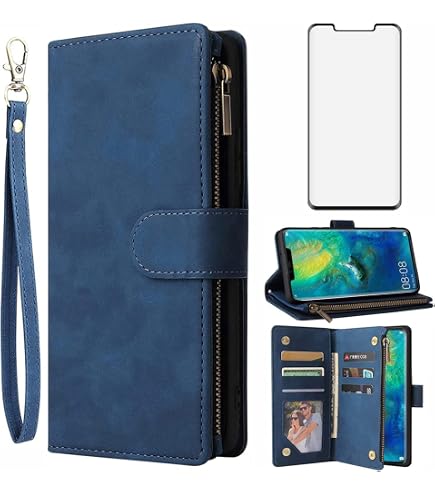 Asuwish Handyhülle Für Huawei P20 Pro – Klapphülle Mit 6 Kartenfächern, Standfunktion, Inkl. Schutzfolie & Kette | Blau