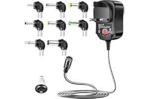 SoulBay 12W Universal 3V 4.5V 5V 6V 7.5V 9V 12V AC DC Adapter Switching Power Supply with 8 Selectable Adapter Plugs for Household Electronics Routers Speaker CCTV IP Cameras - 1000mA Max