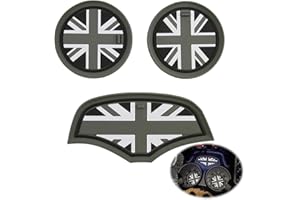 GAUBSS Anti-Slip Car Cup Coasters for Mini F55 F56 3pcs, Union Jack Uk Flag Style, Accessories Insert Vehicle Mat, Silicone Shockproof Holders Coaster for Mat Cooper Hatchback F55 F56 Holder (Gray Jack)