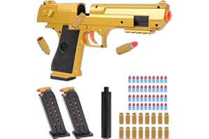 YERDOS Toy Pistol with Magazine Shell Ejection Gun Toy Slide Action Soft Rubber Bullets Shooting Gun Toy 1 Toy Gun, 2 Ejecting Magazine,1 Silencer，16 cartridges, 40 bullets