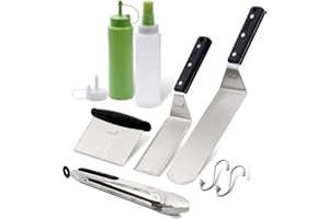 Anmarko Metal Spatula Set Stainless Steel and Scraper - Professional Chef Griddle Spatulas Set of 6 - Heavy Duty Accessories Great for Cast Iron BBQ Flat Top Grill