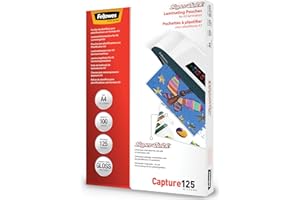 Fellowes 5440101 Super Quick Pochettes de plastification brillantes Capture 125 microns A4 - Pack de 100 Transparent