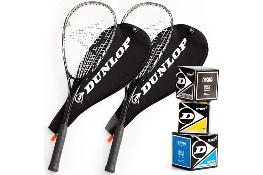 Dunlop Biotec Lite Ti SVR Squash Rackets Set, 2 Rackets with Covers and 3 Squash Balls