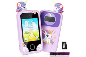 Aoykkii Smartphone Teléfono para Niños,Juguete móvil para niños 2.8" Pantalla,teléfono para niños con Reproductor de MP3,cámara Dual, Pantalla táctil HD 1080P HD y Juegos 32GB SD (Unicornio)