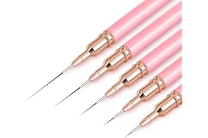 ZEOHBETY Nail Art Brushes, 5Pcs Nail Art Liner Brushes, Painting Art Design Brush Set Nail Dotting Drawing Tool for Long Lines, Thin Details, Fine Drawing Sizes 4/8/12/20/25mm, Pink