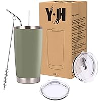 Y·J&H 20oz (550ml) Doppelwandig Vakuum Isolierter Autobecher, Edelstahl Reiseflasche, Thermobecher Kaffee to Go mit 2…