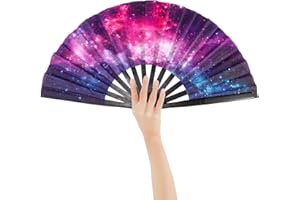 Nogsay Handfächer Bunt,Faltfächer Bambus Oxford Kungfu Rave Fächer Groß,Faltbare Hand Fan Chinesische Japanese Deko Sommer Fecher für Hochzeit,Party,Tanz,Festival,Leistung(Illusionärer Sternenhimmel)
