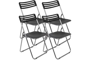 THE SECRET HOME - Set de 4 Sillas Plegables de Aluminio - Asiento Acolchado con Estructura Metálica - Ideal para Despacho, Cocina, Salón, Terraza - Alto: 80 cm x Largo: 45 cm (Modelo 2 - Negro)
