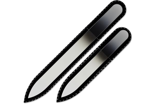 Mont Bleu Lot de 2 limes à ongles en verre coloré livrée dans un étui de noir, de petite taille - Lime en verre trempé fabriquée en République tchèque