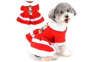 Zunea Abiti natalizi per cani di piccola taglia ragazza inverno Babbo Natale cucciolo principessa vestito con grazioso fiocco nodo e campana in pile gonna per animali domestici Capodanno costumi di