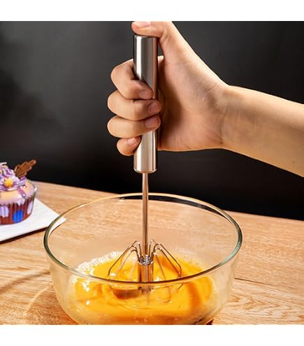 Fouet Semi-Automatique En Acier Inoxydable - Fouet Rotatif à Pousser, Pour Battre Œufs, Pâtes, Sauces - Sans Électricité - 11