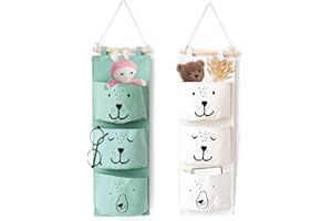 SUNSHINE SMILE 2 sztuki wiszących kieszeni na ścianę, wiszący organizer z 3 kieszeniami, do łazienki, wisząca torba dla dzieci, torba z materiału, składana