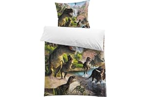 MUSOLEI Copripiumino Dinosauri 135x200 Biancheria da Letto di Dinosauro 135x200 cm Stampa 3D Biancheria da Letto di Dinosauro per Ragazzi Copripiumino con 1 Federa 80x80 cm per Bambini Poliestere