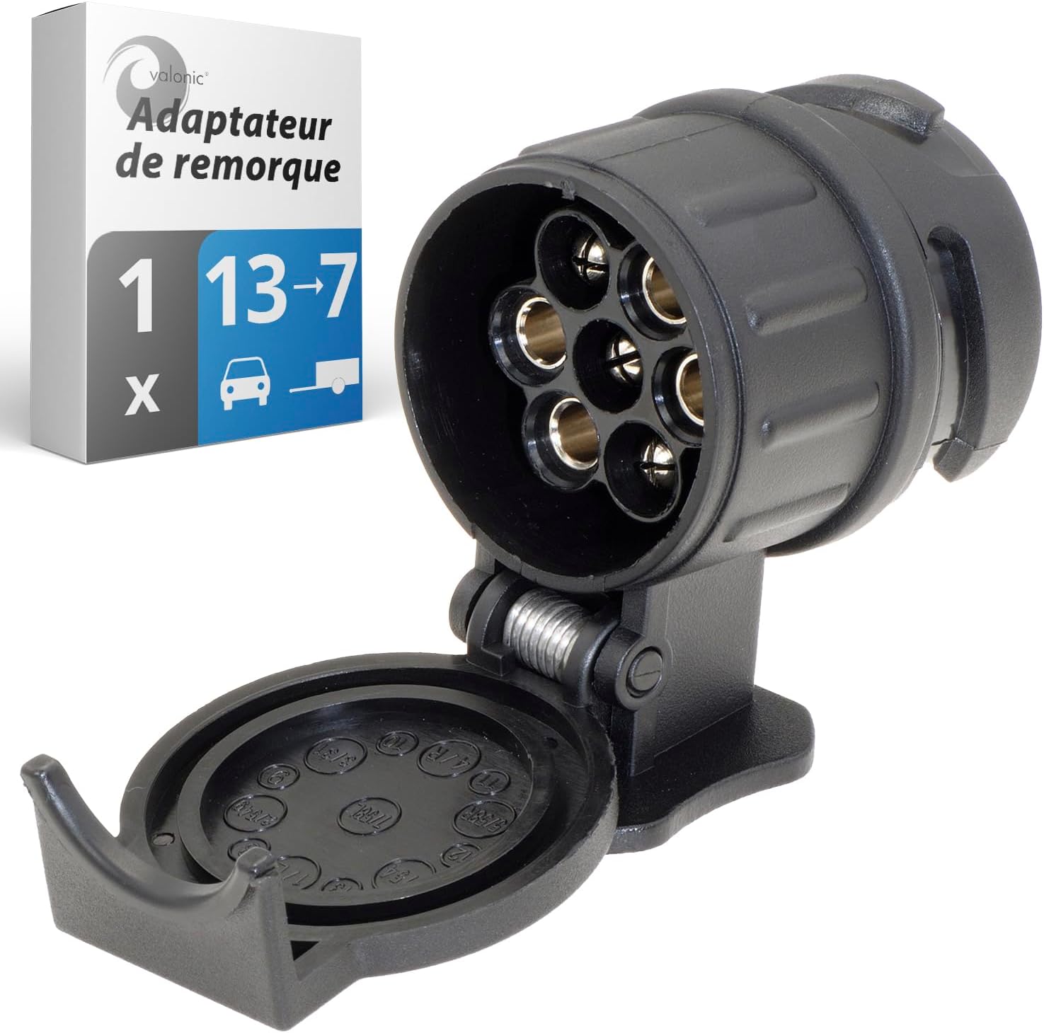 valonic Adaptateur de remorque de 13 Broches vers 7 Broches - noir - pour voiture, remorque, camion, caravane