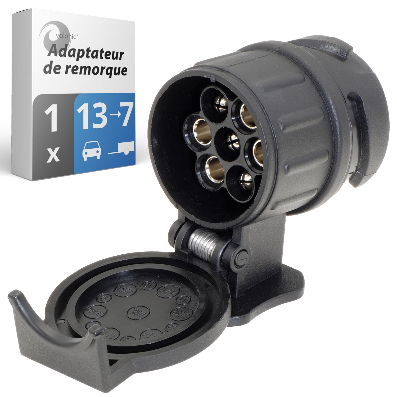 valonic Aanhangeradapter van 13-pins naar 7-pins, zwart, voor personenauto's, aanhangers, vrachtwagens, caravans