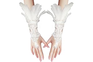 YUNHENTONG Federhandschuhe Damen Halloween, 1 Paar Vintage Fingerlos Federmanschetten Gothic Lang Spitzen Feder Handschuhe für Halloween Rollenspiele Kostüm Dekoration, Partys, Hochzeiten