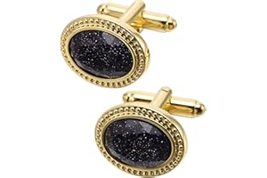 Jonwo Polyeder Schwarz Edelsteine Manschettenknöpfe für Herren In Geschenkbox Oval Manschettenknopf Men Cufflinks Hochzeit Hemd Party Geburtstag Jubiläum Kleid
