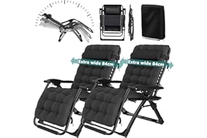 YOIZO Tumbona Plegable 84cm, con cojín, Tumbonas Jardin Eexterior Silla Plegable Ajustable para Patio, jardín, Playa, Piscina, con Almohada, 260kg (2-Negro)