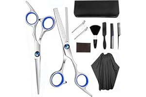 TWBEST Ciseaux coiffure professionnel Kit 11 Pcs Coiffeur Set, vec Peigne à Cheveux Ciseaux, Cape, Coupe et Ciseaux Amincissants, Peigne à Lame, Clip Bangs, Clips, Peigne de Queue