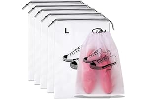 Lammcou Sacchetto per Scarpe Impermeabile, Borse Trasparenti con Cordoncino per Conservazione, Borsa con Cordino per Viaggio e Valigia (Grande, Medio), Shoe Bag for Travel (5, Black, L)
