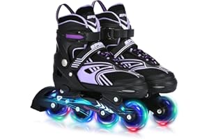 TOMSHOO Pattini in linea Pattini a Rotelle Regolabili 4 Misure, Ruote a LED, Pattini in linea Bambina, Bambini, Ragazzi, Ragazze