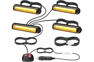 EYPINS 4X Feux de Pénétration à 13cm COB 40W IP65 12/24V Orange sur Prise Allume-Cigare 18 Modes Flash, Lamp Stroboscopique d'Urgent Avertissement pour Remorque Van Camion Homologation CE ROHS FCC