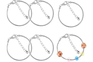 TEAAHA 6 PCS Silver Bracelet Charms 20cm Bracelets Chain Adjustable Snake Chains Bracelet with Heart Lobster Clasp Extender Chain DIY Copper Bracelets Charm Necklace Kit for Women Jewelry Making Supplies