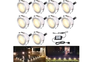 INDARUN Warm White Led Decking Lights Waterproof IP67 1W Ø45MM - Lighting for Terrace/Patio/Path/Wall/Garden/Decoration, 10 Packs