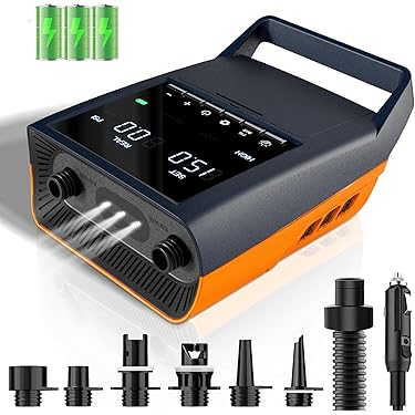 Vegena Elektrische luchtpomp, 600 W, met 4 sproeiers, elektrische pomp, oplaadbare blaaspomp, draagbare opblaaspomp voor opblaasbare bedden, matrassen, zwembaden