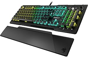 Roccat Vulcan Pro Tactile Optical PC Gaming Keyboard, Titan Switch Full Size, with Per-key AIMO RGB Lighting, Anodized Aluminum Top Plate and Detachable Palm/Wrist Rest, Low Profile, Black