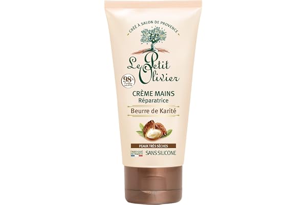 LE PETIT OLIVIER - Crème Mains Réparatrice - Beurre de Karité - Soulage, Répare & Hydrate - Peaux Très Sèches - 98% d'Origine Naturelle - Sans Silicone - Fabriqué en France - 75 ml