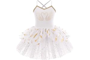 IMEKIS Mädchen Ballett Tanzkleid Ärmellose Prinzessin Schwan Ballerina Dancewear Gymnastik Trikot Tutu Glänzend Rüsche Tüll Rock Athletisch Kostüm