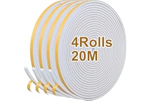 Inwee Cinta Selladora Espuma, Espuma Burlete Adhesivo Resistente, 4 Rollos de 6mm de Ancho x 3mm de grosor, Espuma de Alta Densidad, Burlete para Puertas y Ventanas, Total 20 m (4 x 5 m)