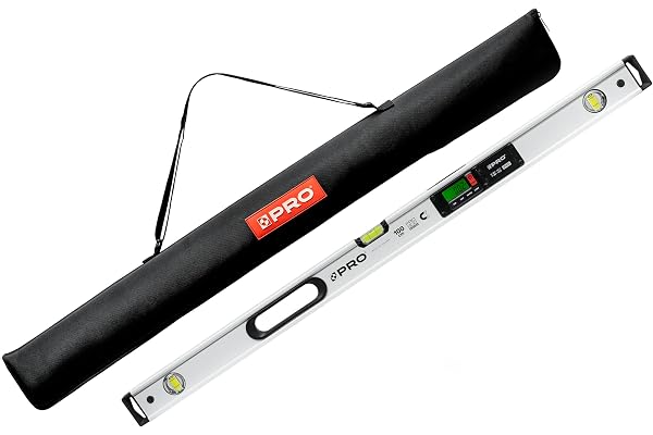 PRO900 Niveau Electronique 100cm avec 2 écrans LCD et pochette - Niveau à bulle numérique avec mémoire de mesure jusqu'à 19 résultats - Indice de protection IP65 - Couleur Blanche