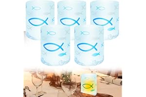 DONGSZQ Windlicht Fisch, 16 Stück Kommunion Konfirmation Taufe Teelichter, Fisch Lichthülle, Tischlicht Windlichter für Jungen und Mädchen Kommunion Konfirmation Taufe(Blau)