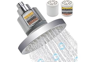 GETSHOWERSET Rain Shower Head 6 Inch, Round Fixed Rainfall Shower Head with Swivel Ball and 2 Filter, Overhead Replacement Chrome