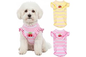QUILAX 2Pack Striped Dog Shirts for Small Dogs, Cute Sleeveless Pet T Shirts, Cherry Girl Dog Clothes(S)