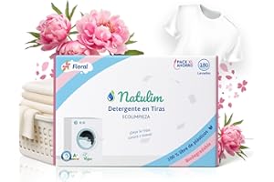 Natulim Detergente en Tiras para Lavadora (180 Lavados) - Incluye efecto Suavizante, Ecológico, Hipoalergénico, Zero Waste, Made in Spain - Ropa limpia y suave sin ensuciar el Planeta (Floral)