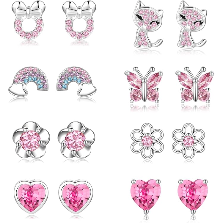 Adramata 925 Sterling Zilveren Stud Oorbellen voor Meisjes Vrouwen Hypoallergene Oorbellen Studs Schattige Kleine Hart Bloem Vlinder Oorbellen 925 Zilveren Kids Oorbellen voor Meisjes