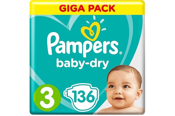 Pampers Baby Dry taille 3, 6-10 kg, Mega Plus Pack, 136 pièces