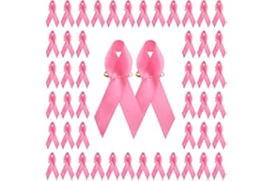 WANDIC 100 Pcs Pink Ribbon Satin Pins Pink Awareness Ribbon Pre-Cut Breast Cancer Awareness Ribbons For Women