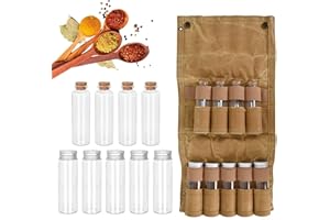 NAAPESI Spice Bag with 9 Spice Jars, Portable Camping Spice kit, Seasoning Storage Bag Organizer Holder with Mini Condiment Bottle, Condiment Container for Travel Outdoor Camping BBQ Picnic (A)