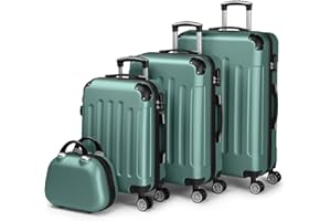 LALAHO Kofferset 4 teilig Hartschale, Koffer Set aus ABS, Reisekoffer mit Rollen Groß, Hartschalenkoffer Set, Koffer & Trolleys mit Kosmetikkoffer - Türkis