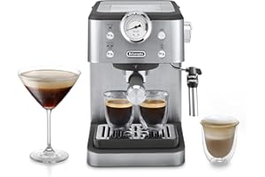 De'Longhi Classic EM450.M, Macchina da Caffè Manuale con Schiumatore, Macchina Espresso Barista, Ugello per Cappuccino, Filtro Doppia Parete, 15bar, Tazze Fino 13cm, Acciaio Inossidabile/Metallo